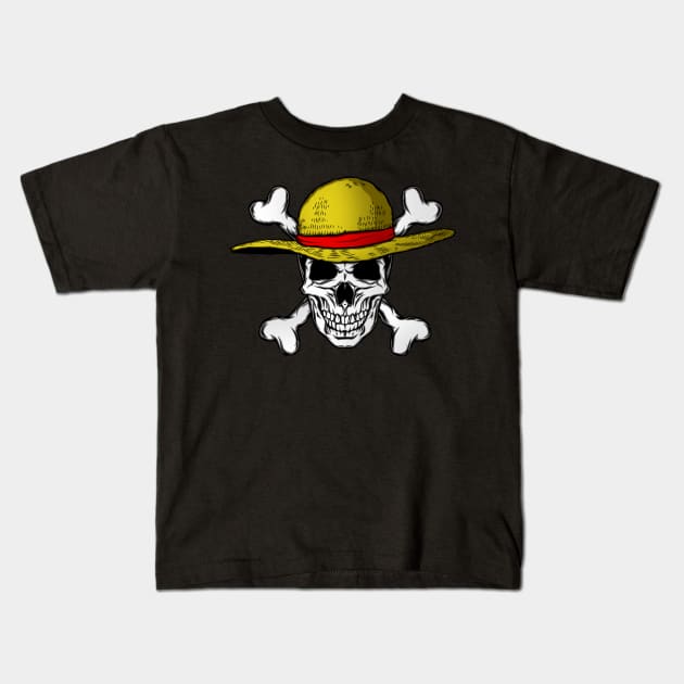 STRAW HAT PIRATE SKULL Kids T-Shirt by berserk